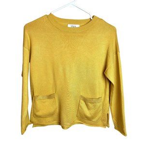 Zara Marigold Yellow Pocket Knit Sweater Girls Size 9